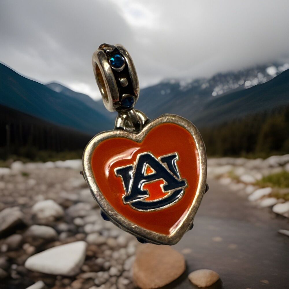 Auburn‎ Tigers AU Heart Dangle Charm Bead Orange Blue Enamel